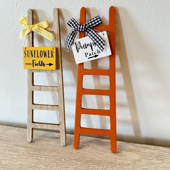 Fall Mini Ladder Signs Set 2pc Sunflower Pumpkin Patch 11in Tier Tray Decor - Picture 6 of 11